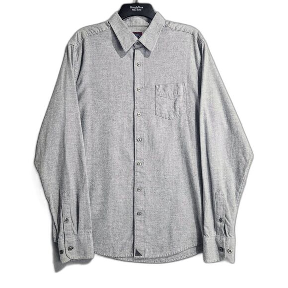 Untuckit L Brushed Cotton Button Up Long Sleeve Light Gray Minimal Work Shirt - Picture 1 of 8